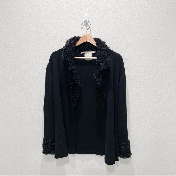 Max Studio Sweaters - Max Studio Black Fuzzy Trim Cardigan Sweater